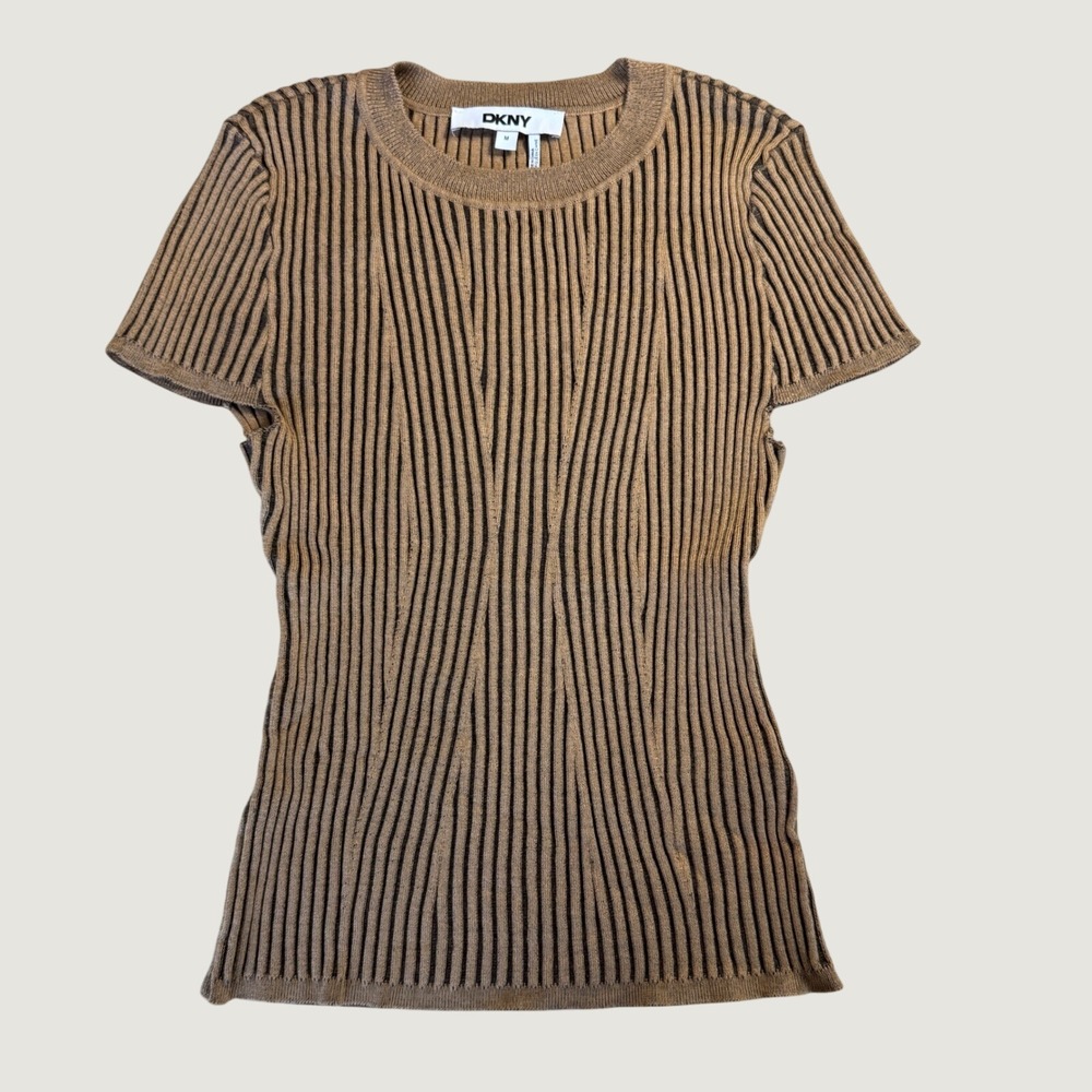 DKNY Ribbed Knit Top Womens Size M Brown Excellent Stretchy Blend